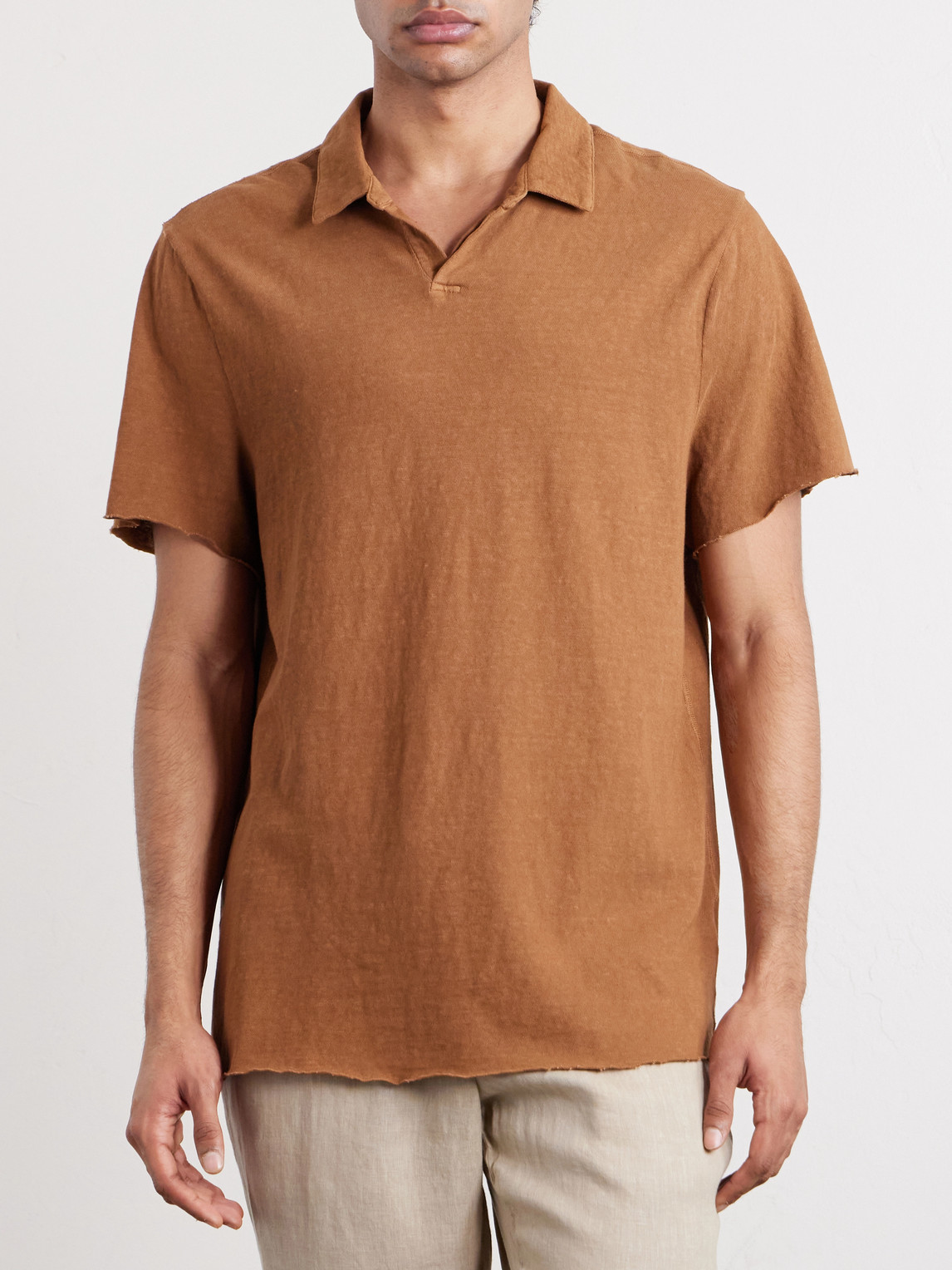 Open-Collar Slub Cotton-Jersey Polo Shirt