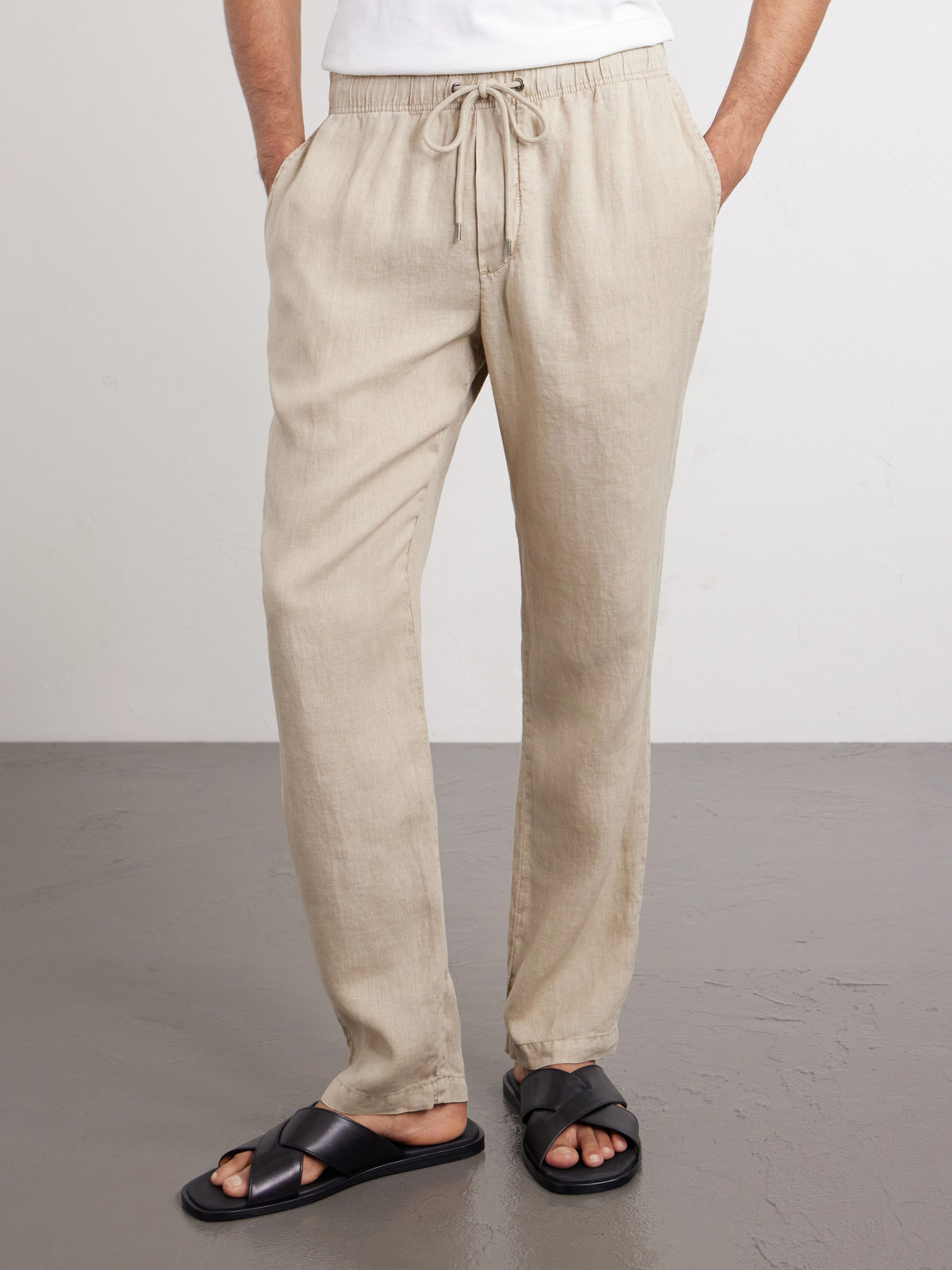 Straight-Leg Garment-Dyed Linen Drawstring Trousers