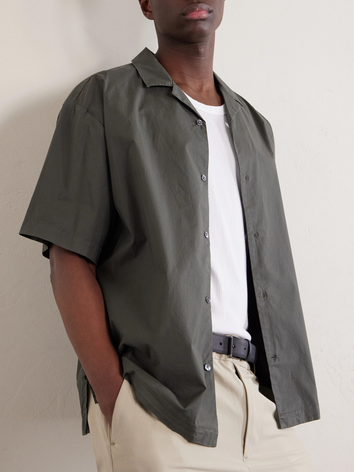 Camp-Collar Cotton-Blend Poplin Shirt