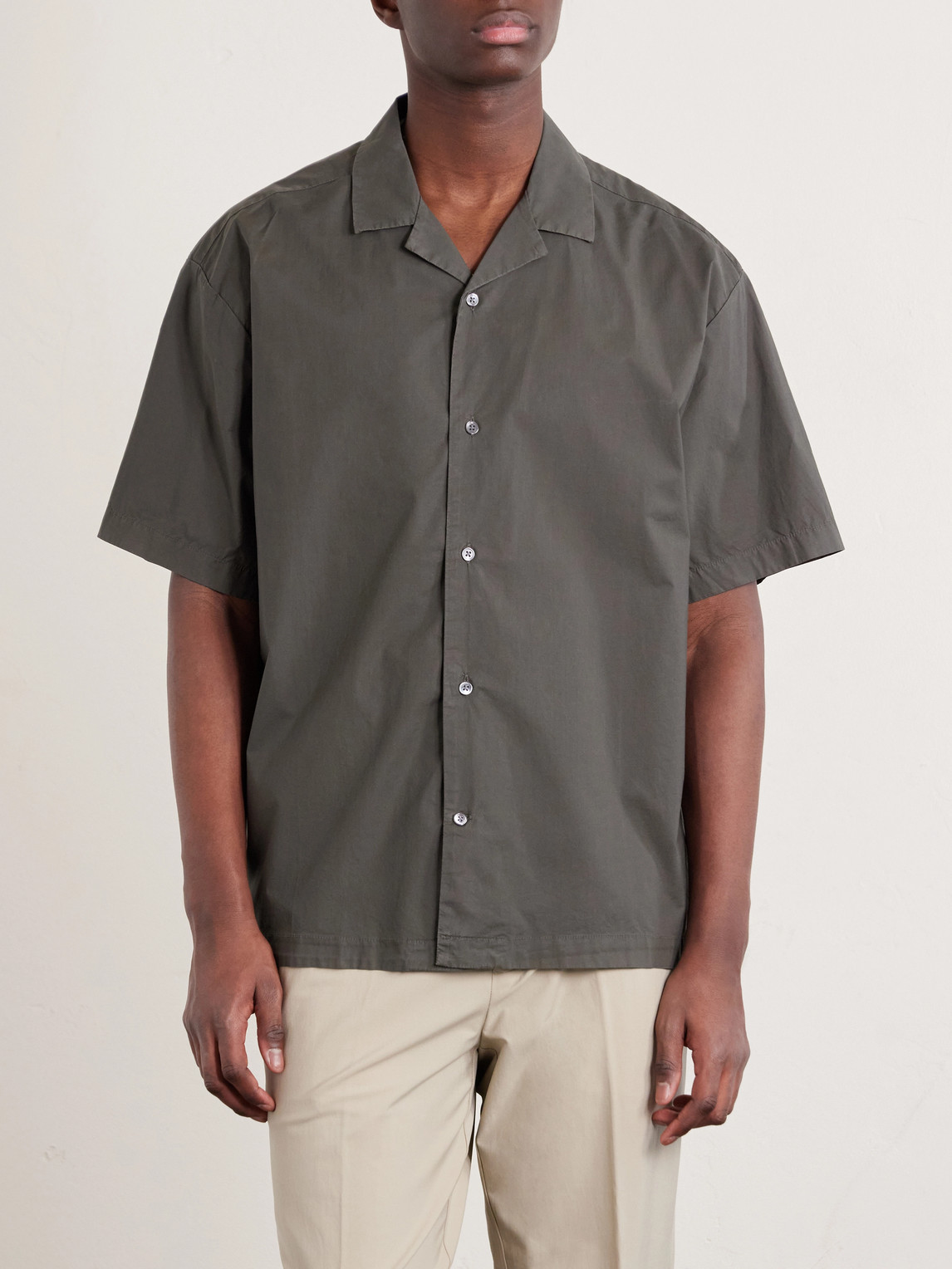Camp-Collar Cotton-Blend Poplin Shirt