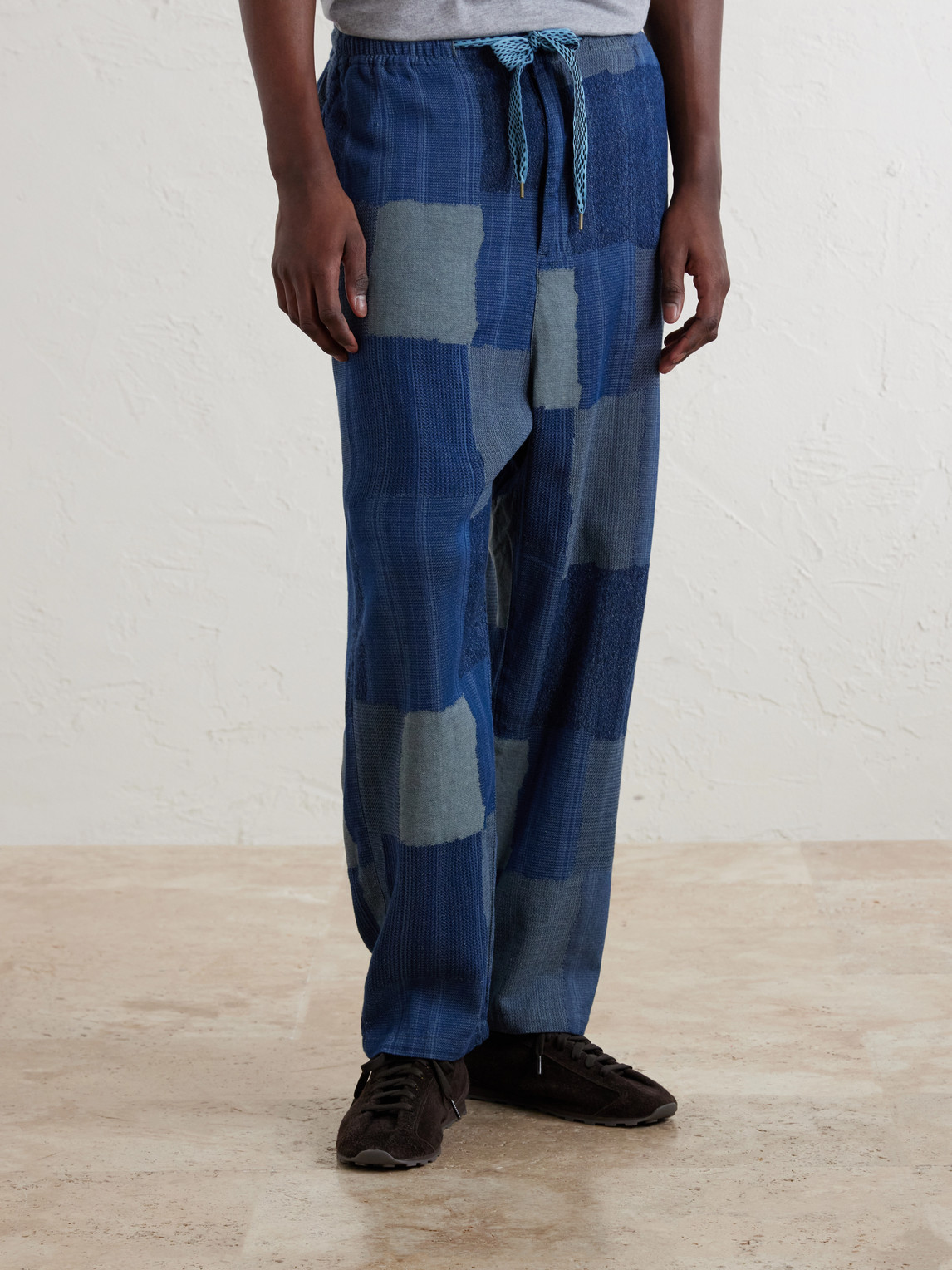  Kapital - Tugihagi Straight-leg Patchwork Cotton Drawstring Trousers - Men - Blue - 1 
