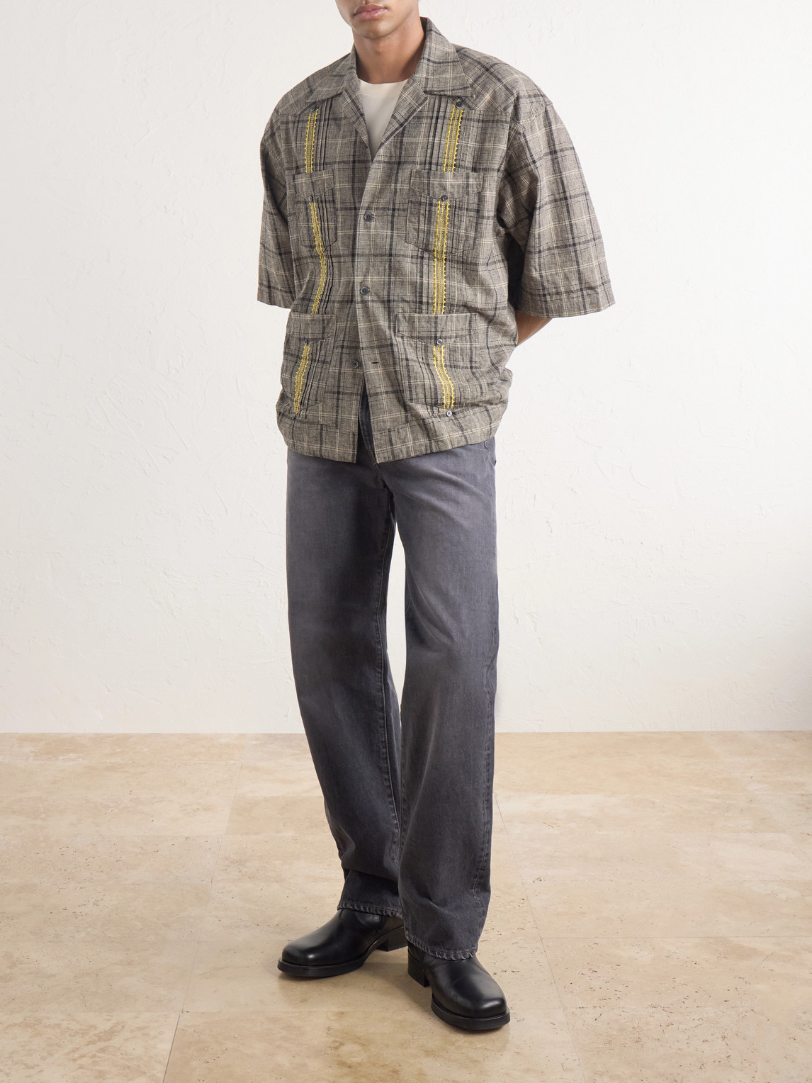 Glen Embroidered Checked Linen