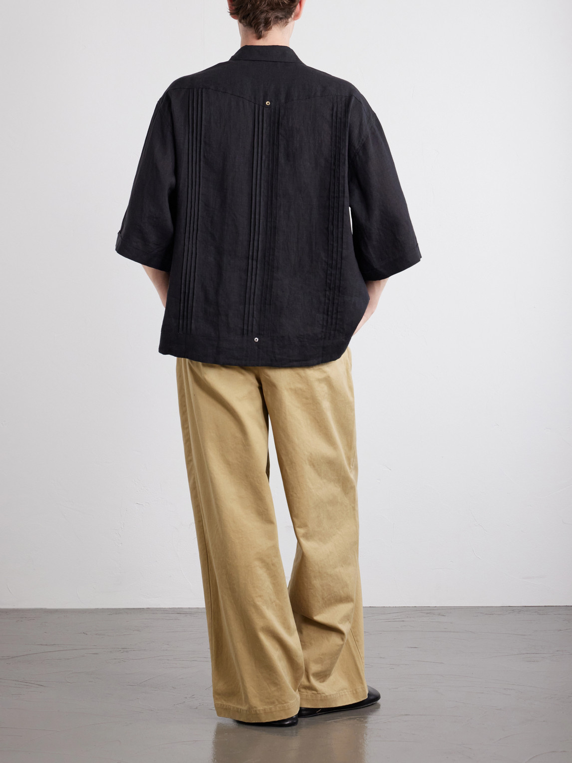Camp-Collar Pleated Linen Shirt