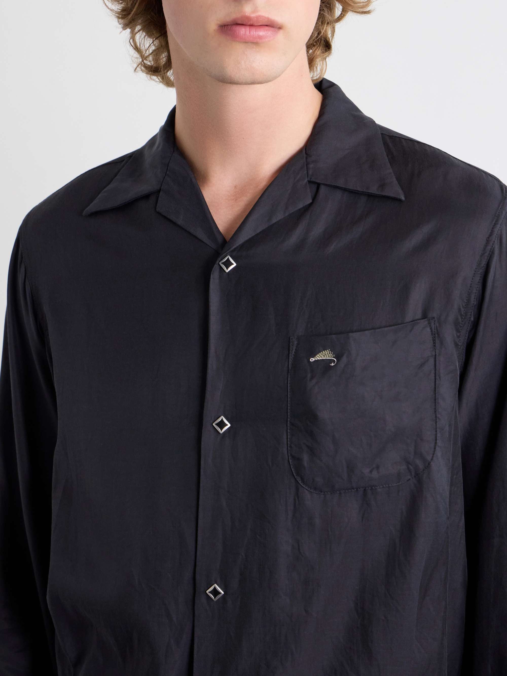 KAPITAL Drizzler Camp-Collar Embroidered-Detail Satin Jacket for