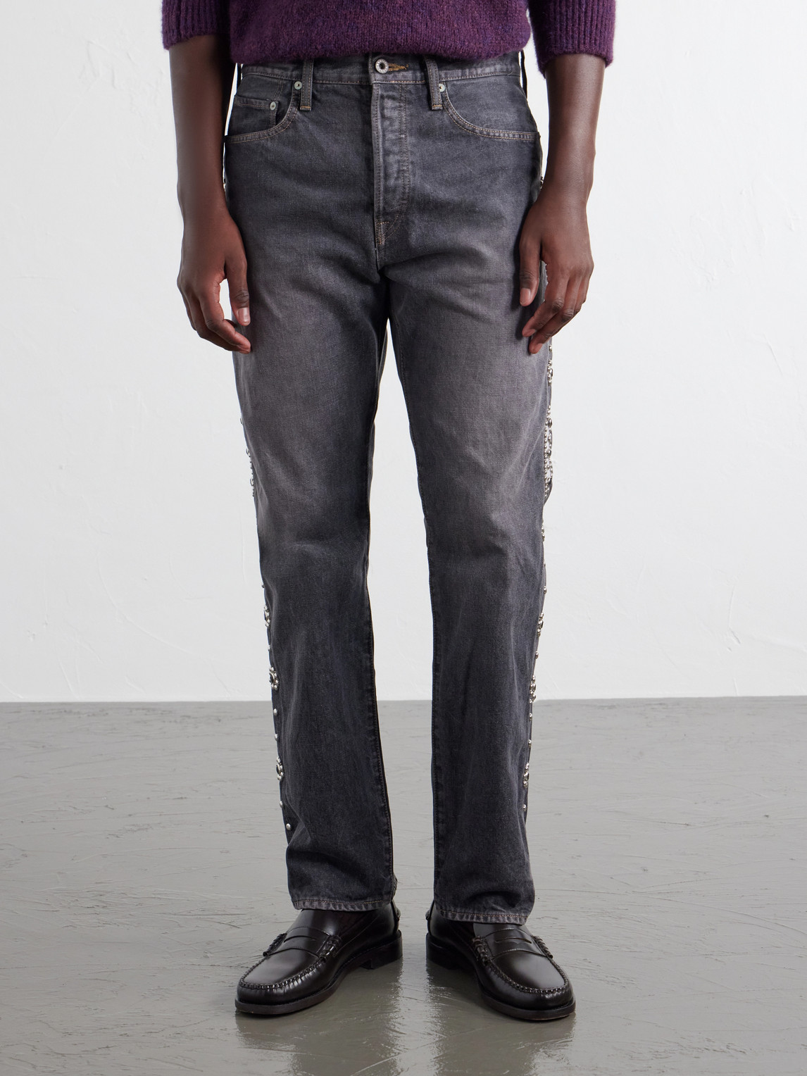 Monkey Cisco Straight-Leg Leather-Trimmed Embellished Jeans