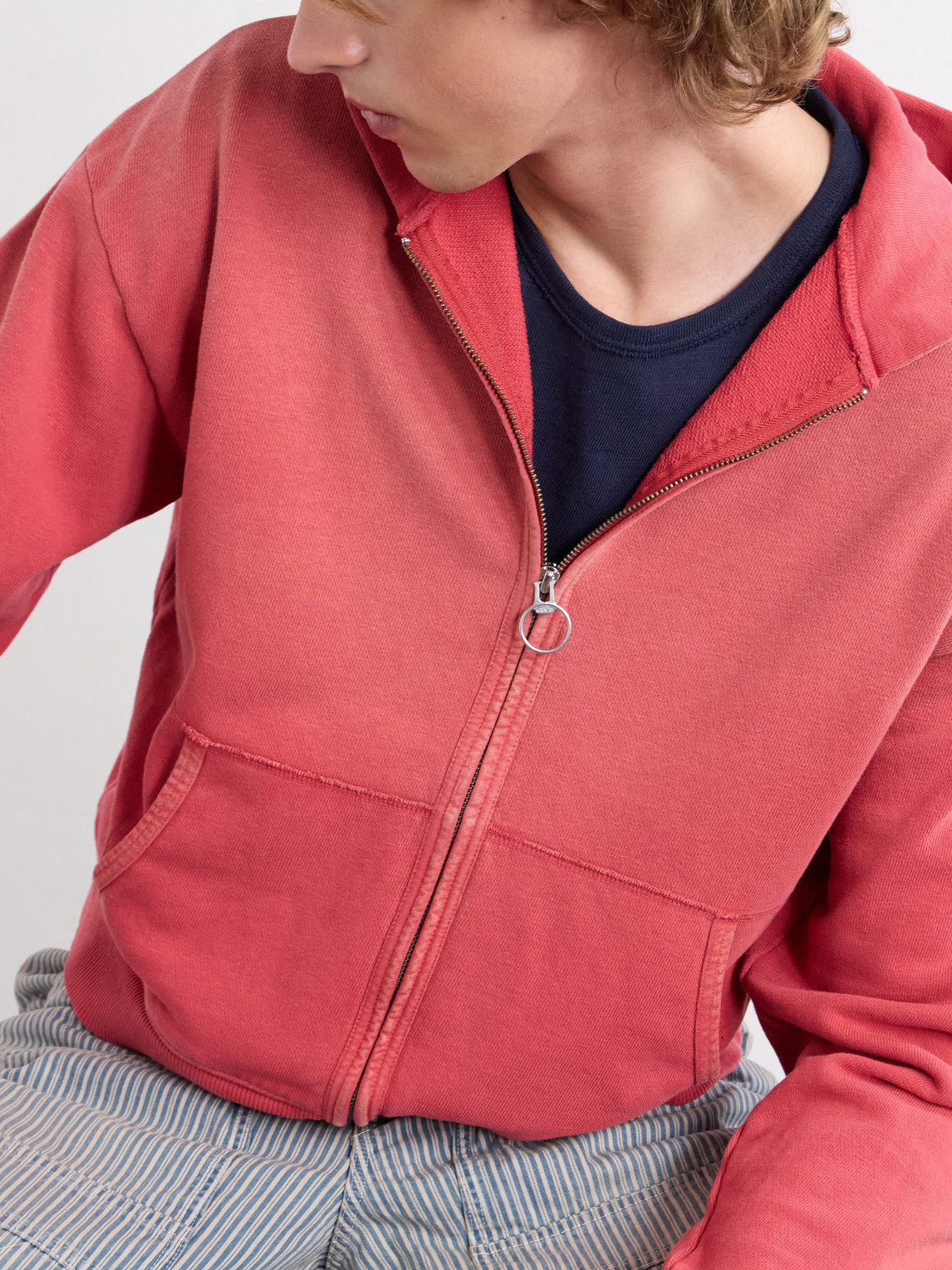 Distressed Cotton-Jersey Zip-Up Hoodie