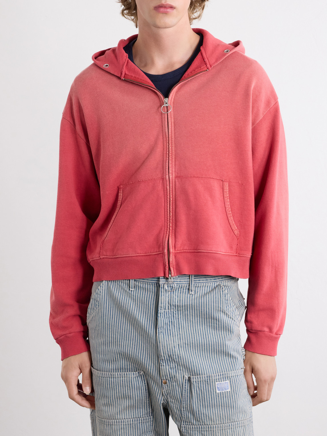 Distressed Cotton-Jersey Zip-Up Hoodie