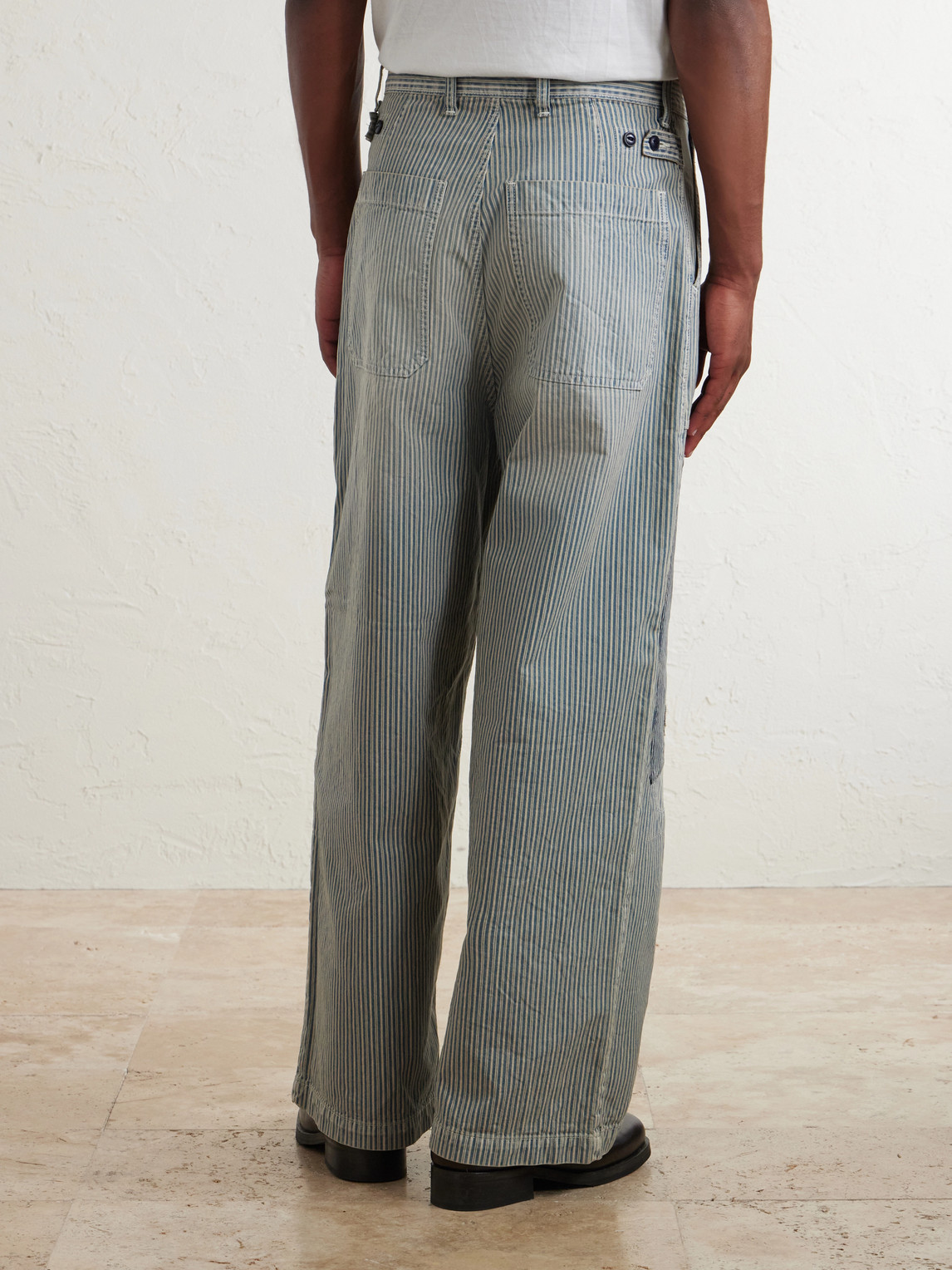 KAPITAL Liberty Hicoree Fatigue Wide-Leg Striped Distressed Patchwork Cotton-Twill Trousers - Men | Thumbnail 4 KAPITAL Liberty Hicoree Fatigue Wide-Leg Striped Distressed Patchwork Cotton-Twill Trousers - Men | Thumbnail 4