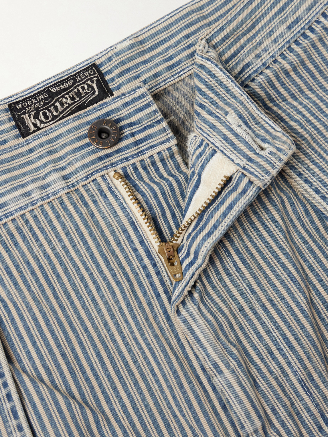 KAPITAL Liberty Hicoree Fatigue Wide-Leg Striped Distressed Patchwork Cotton-Twill Trousers - Men | Thumbnail 6 KAPITAL Liberty Hicoree Fatigue Wide-Leg Striped Distressed Patchwork Cotton-Twill Trousers - Men | Thumbnail 6