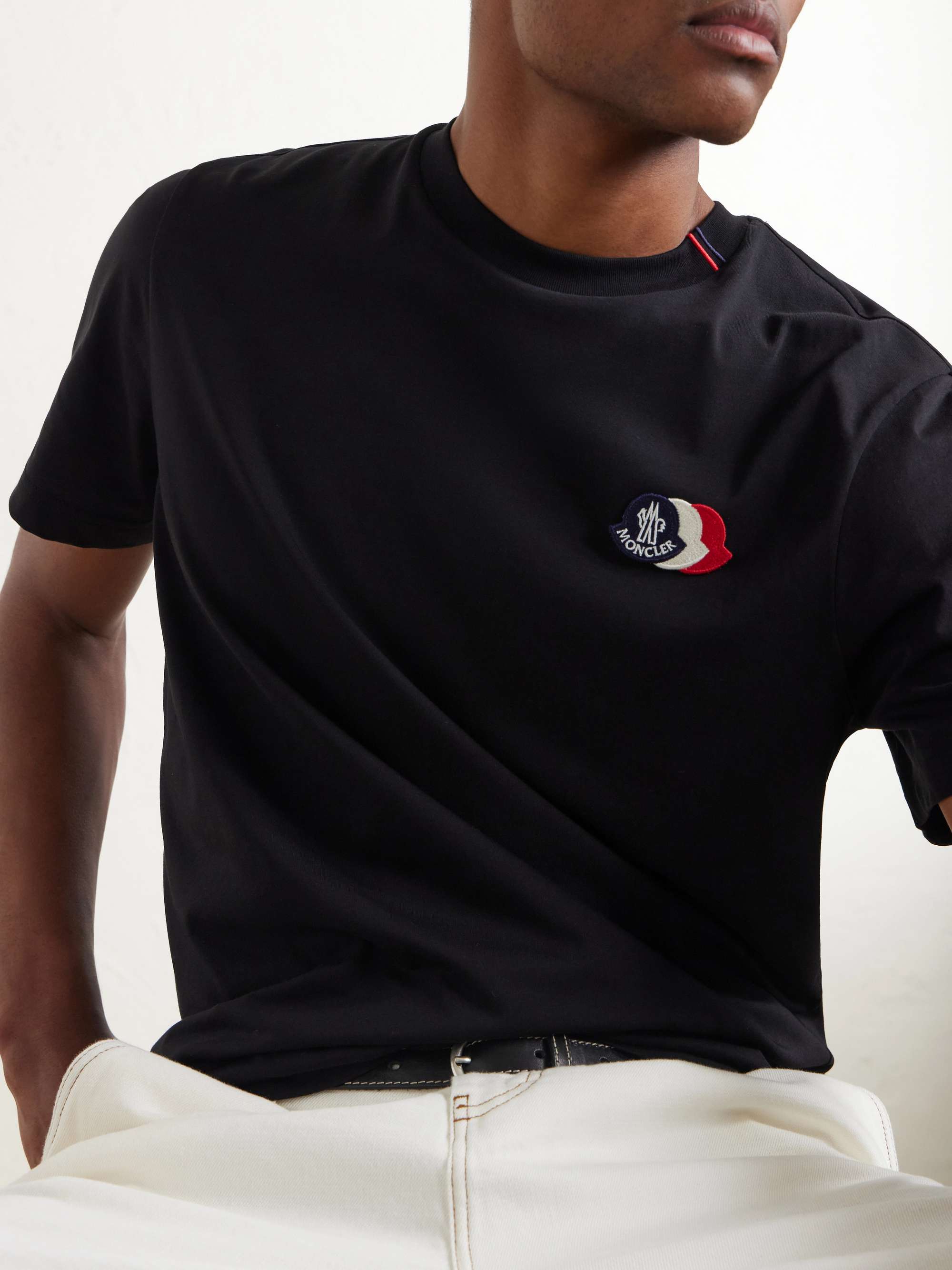 未使用　モンクレール　Top Embroidered Logo Canotta MONCLER Logo-Appliquéd Cotton-Jersey T-Shirt for Men | MR PORTER