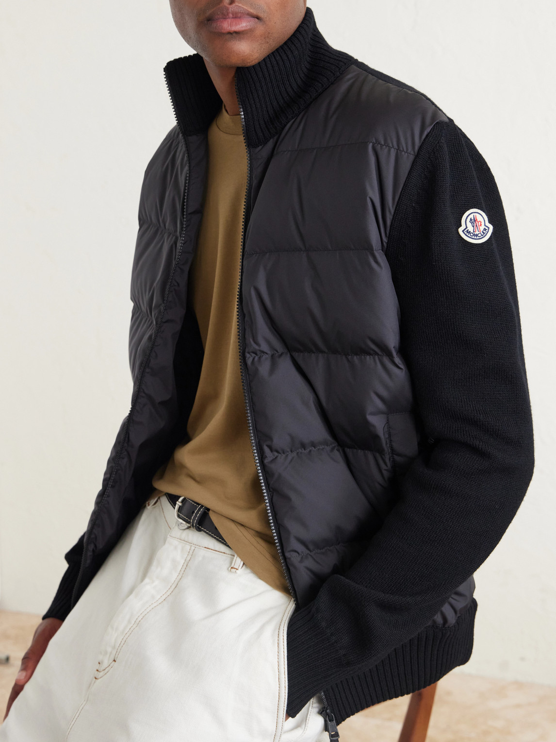Panelled Virgin Wool And Quilted Shell Down Zip-Up Cardigan