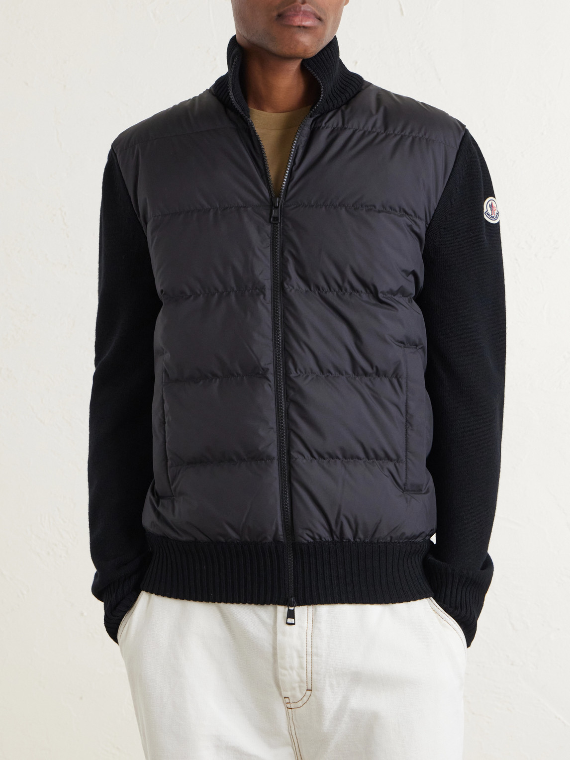 Panelled Virgin Wool And Quilted Shell Down Zip-Up Cardigan