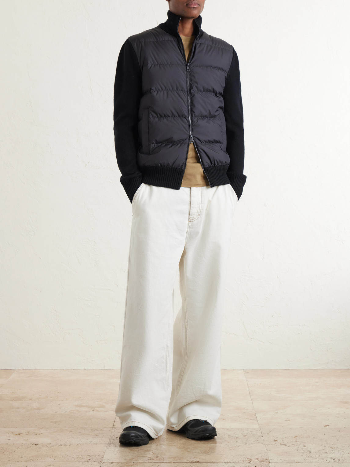 Panelled Virgin Wool And Quilted Shell Down Zip-Up Cardigan