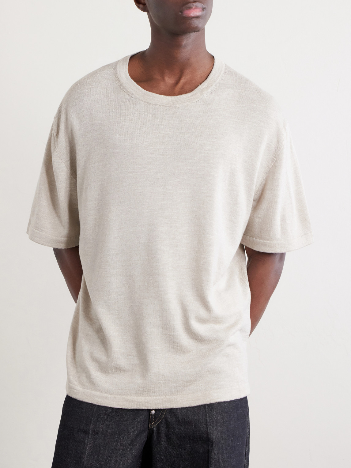 Lenny Ribbed Wool, Silk And Linen-Blend T-Shirt
