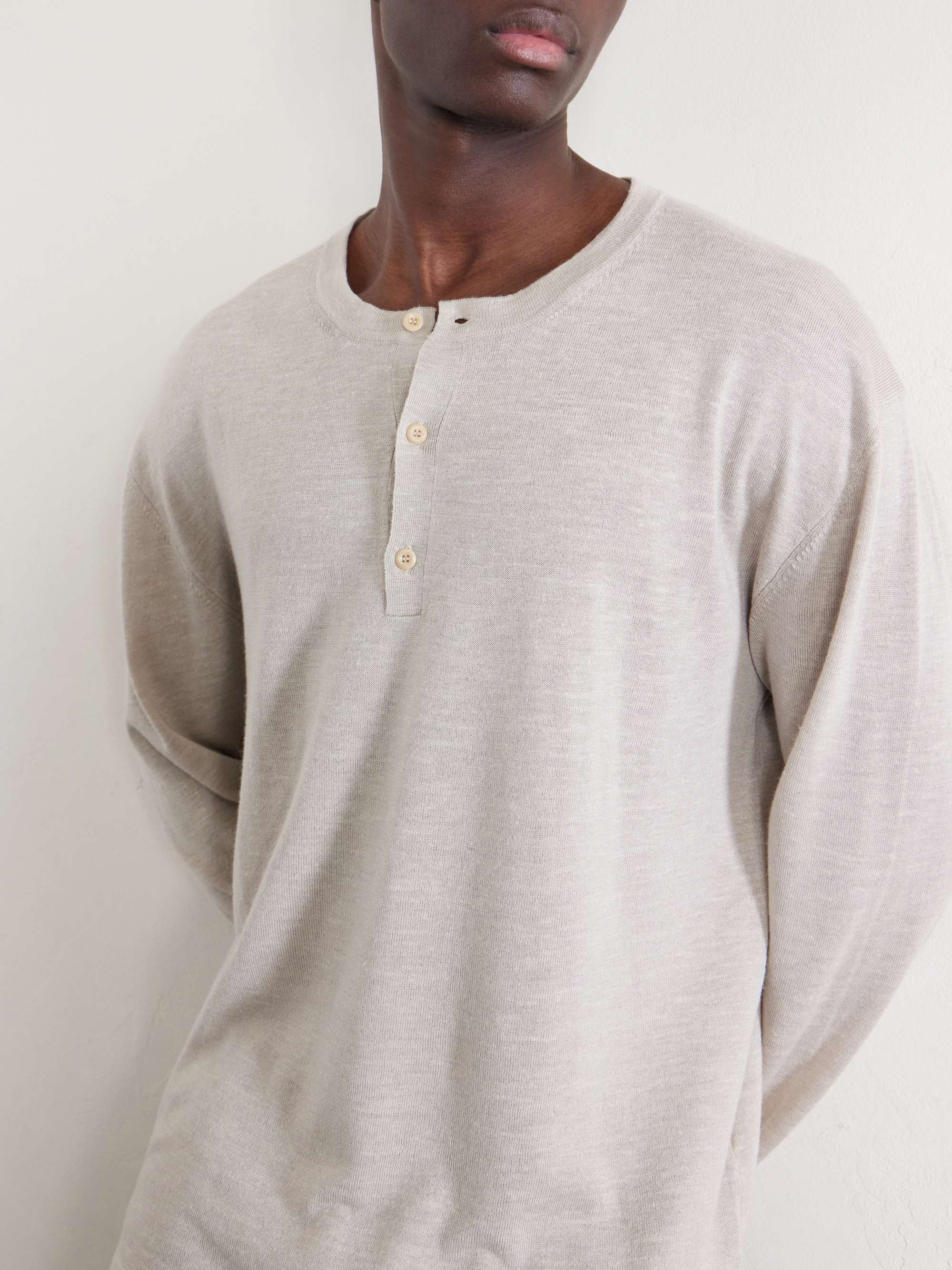 THE ELDER STATESMAN Lenny Wool, Silk and Linen-Blend Henley Shirt 
