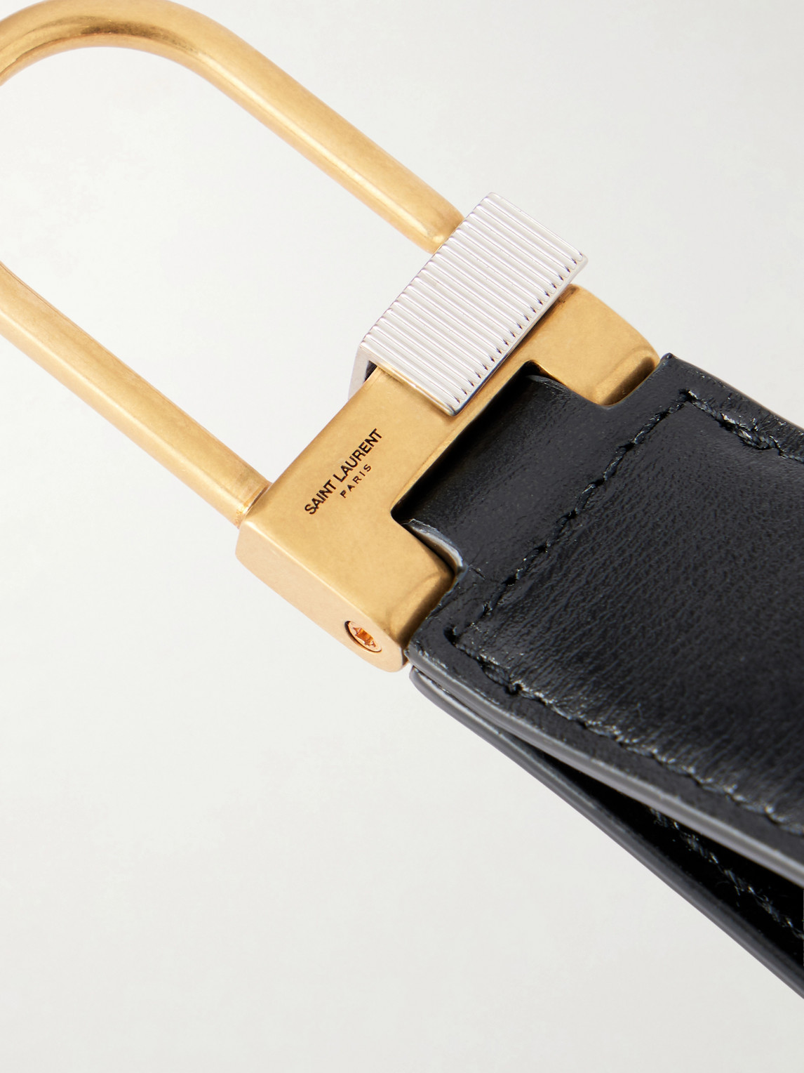  Saint Laurent - Tiny Cassandre Logo-embellished Leather And Gold-tone Key Fob - Men - Black 