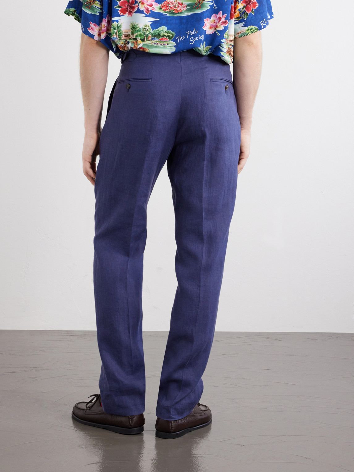 Straight-Leg Pleated Linen Suit Trousers
