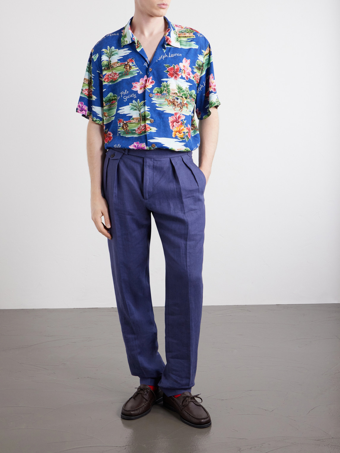 Straight-Leg Pleated Linen Suit Trousers