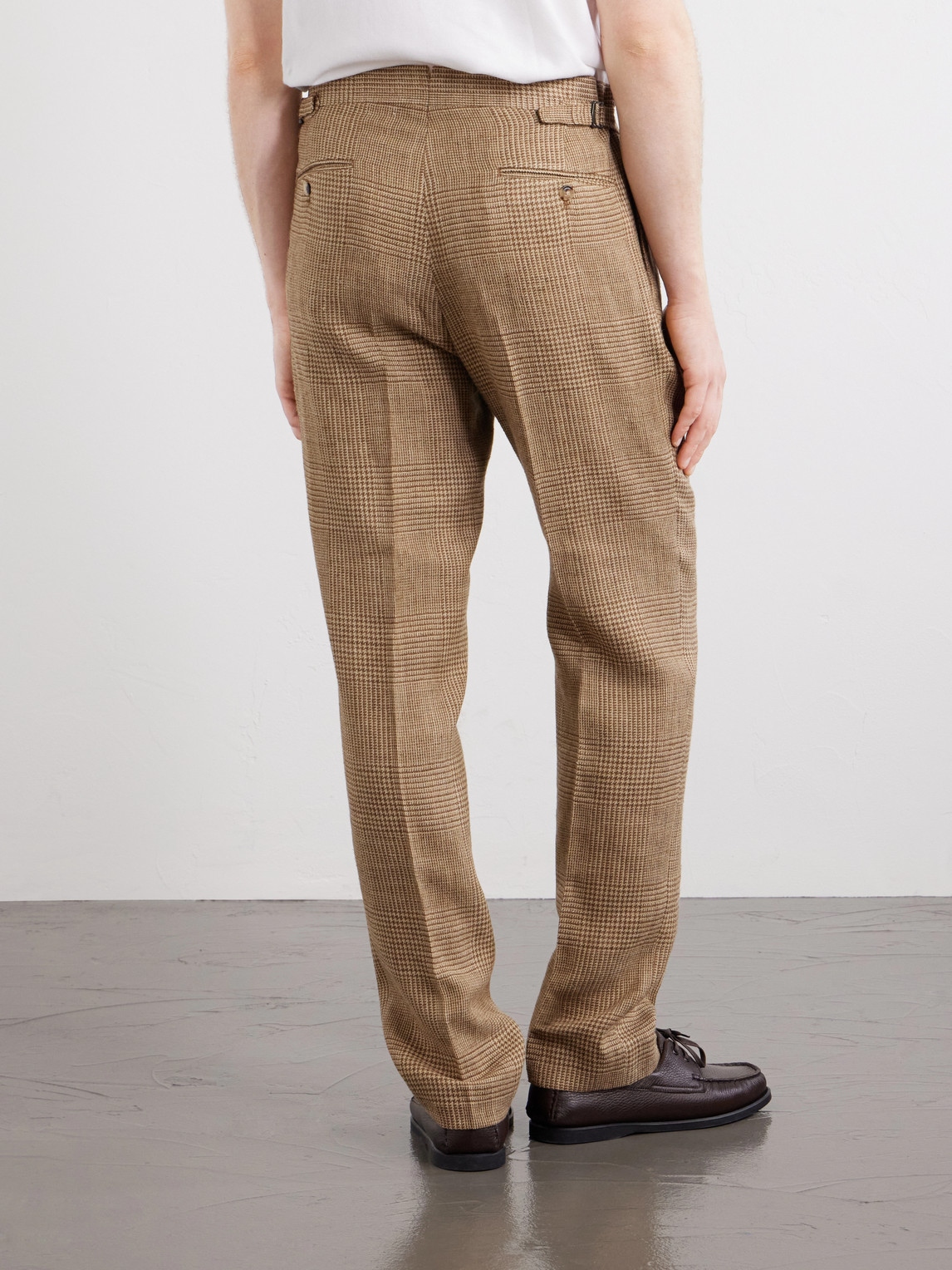 Polo Ralph Lauren Straight-Leg Pleated Houndstooth Linen, Silk and Wool-Blend Trousers - Men | Thumbnail 4