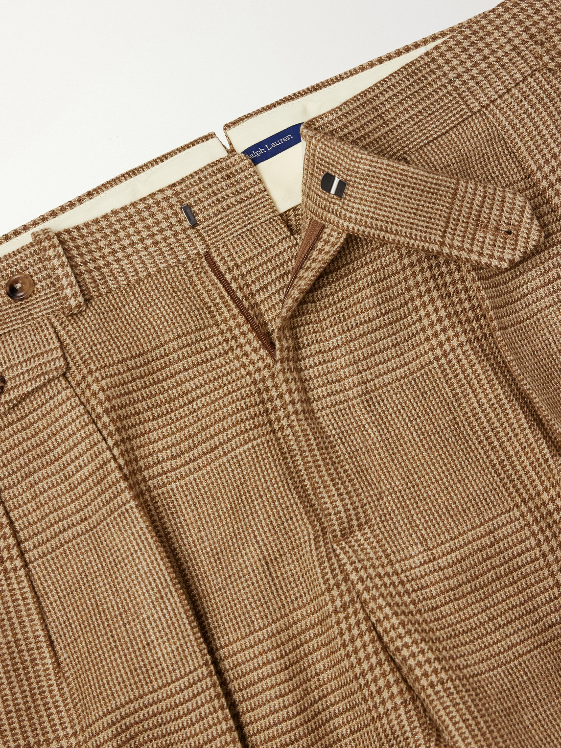 Polo Ralph Lauren Straight-Leg Pleated Houndstooth Linen, Silk and Wool-Blend Trousers - Men | Thumbnail 6