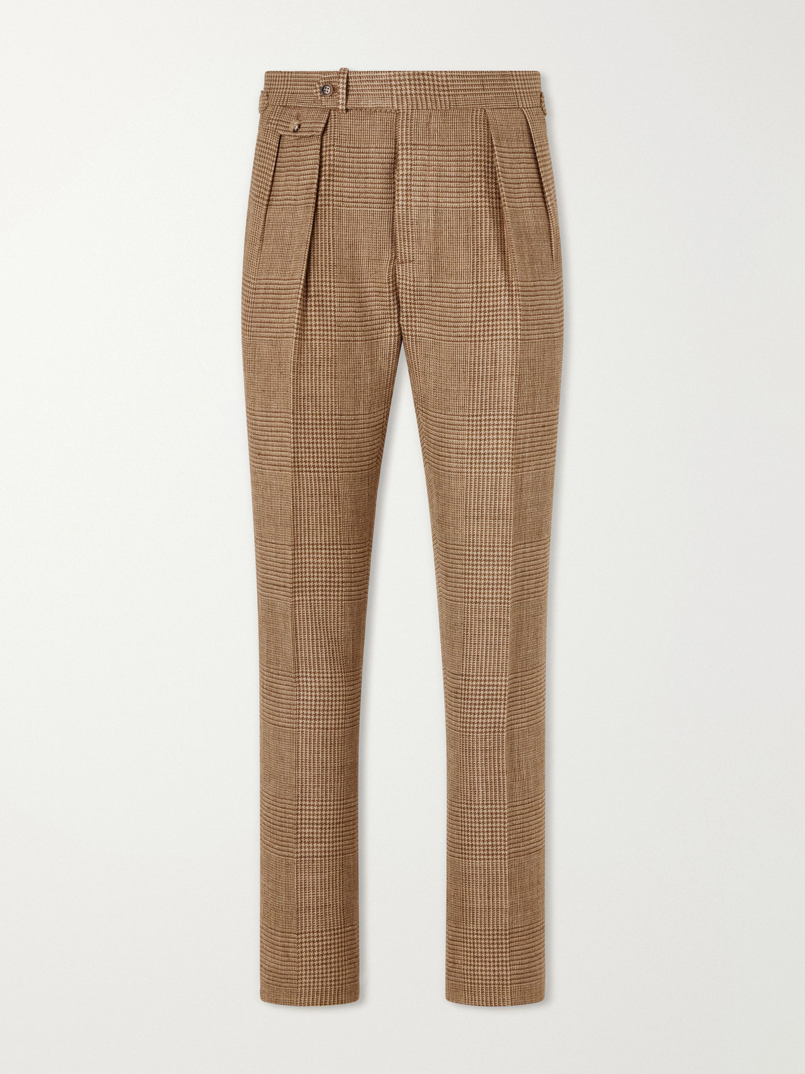 Polo Ralph Lauren Straight-Leg Pleated Houndstooth Linen, Silk and Wool-Blend Trousers - Men