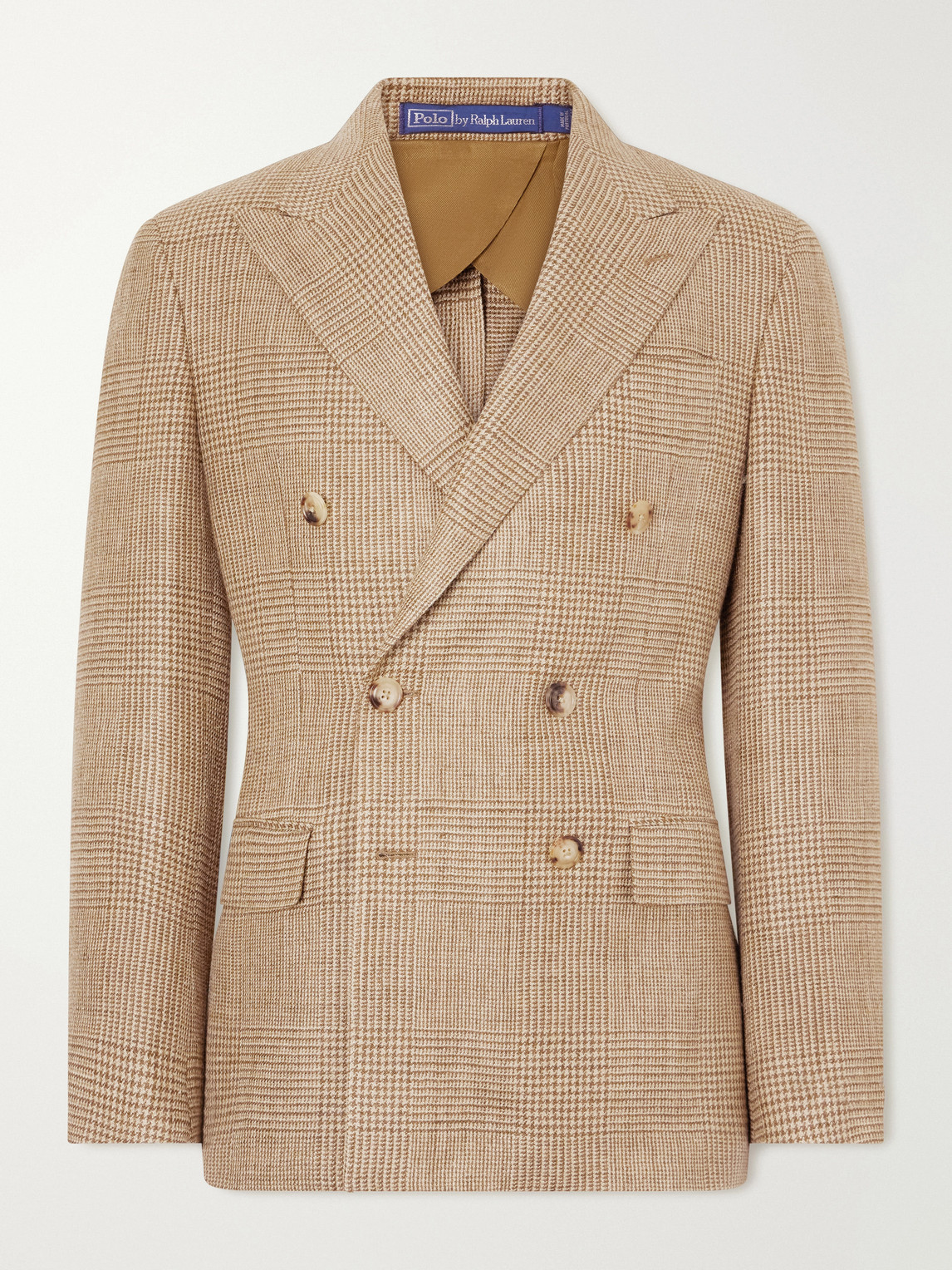 Polo Ralph Lauren Double-Breasted Houndstooth Silk, Linen and Wool-Blend Suit Jacket - Men