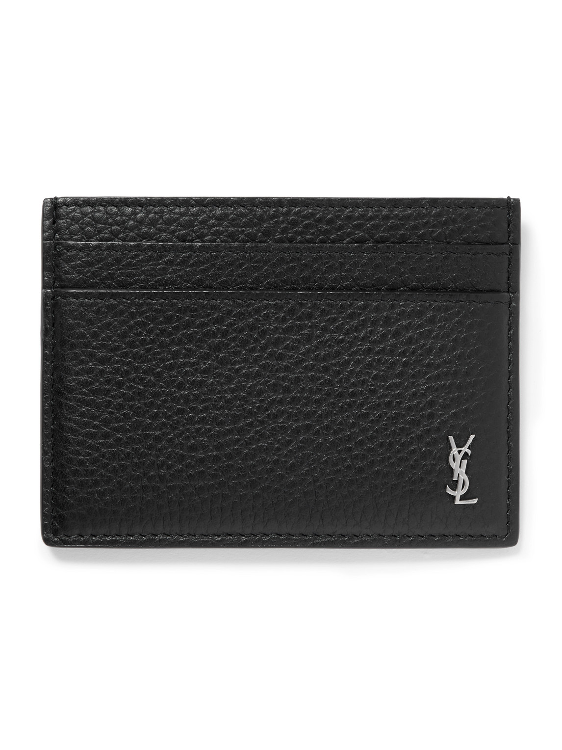 Saint Laurent Tiny Cassandre Logo-appliquéd Full-grain Leather Cardholder In Black