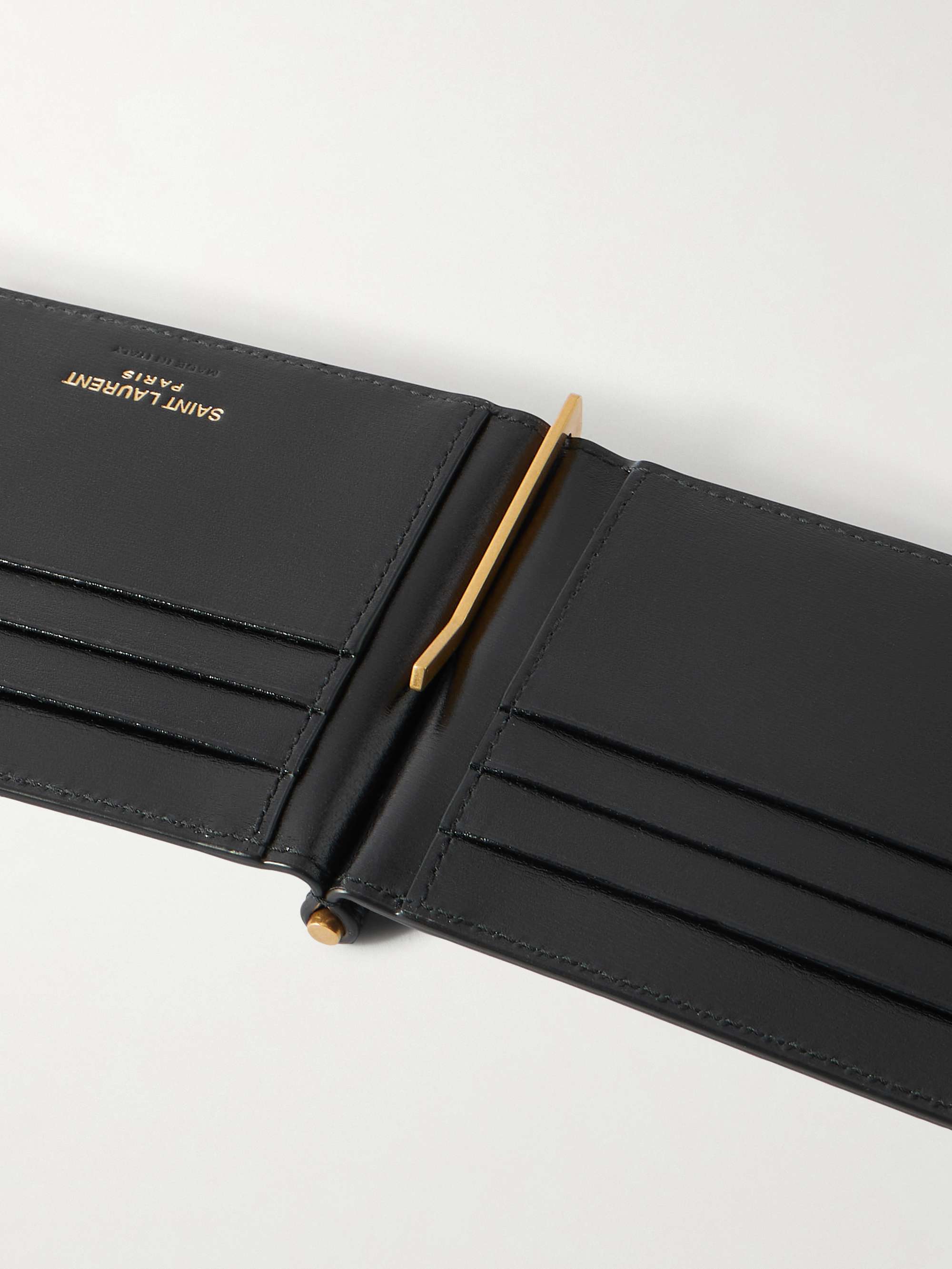 SAINT LAURENT Logo-Embellished Leather Billfold Wallet with Money SAINT LAURENT Logo-Embellished Leather Billfold Wallet with Money