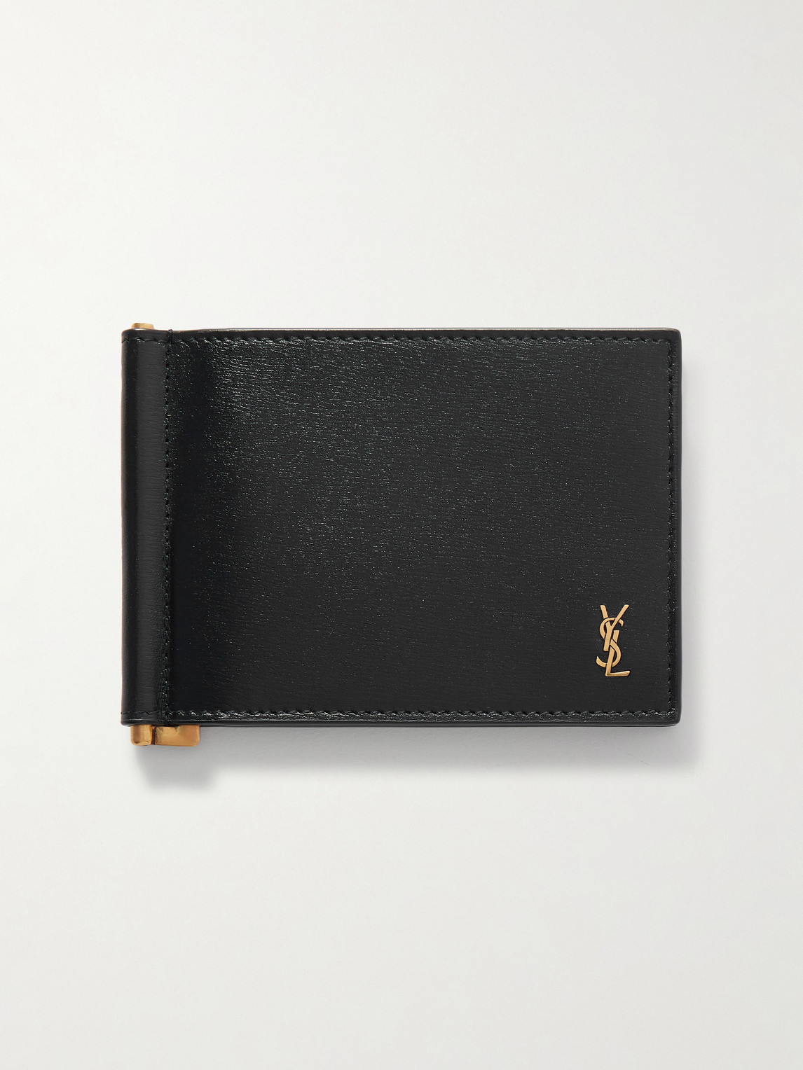 Saint Laurent Logo-embellished Leather Billfold Wallet With Money Clip In Black