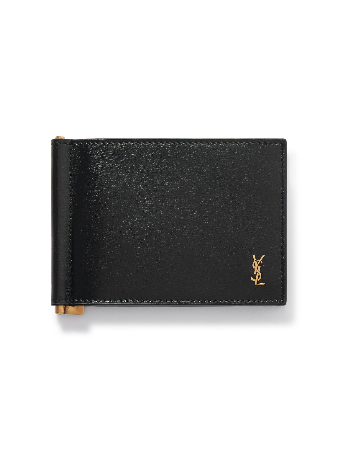 Saint Laurent Logo-embellished Leather Billfold Wallet With Money Clip In Black
