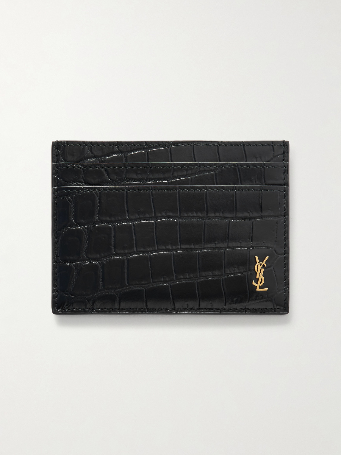 Saint Laurent Logo-Embellished Croc-Effect Patent-Leather Cardholder - Men