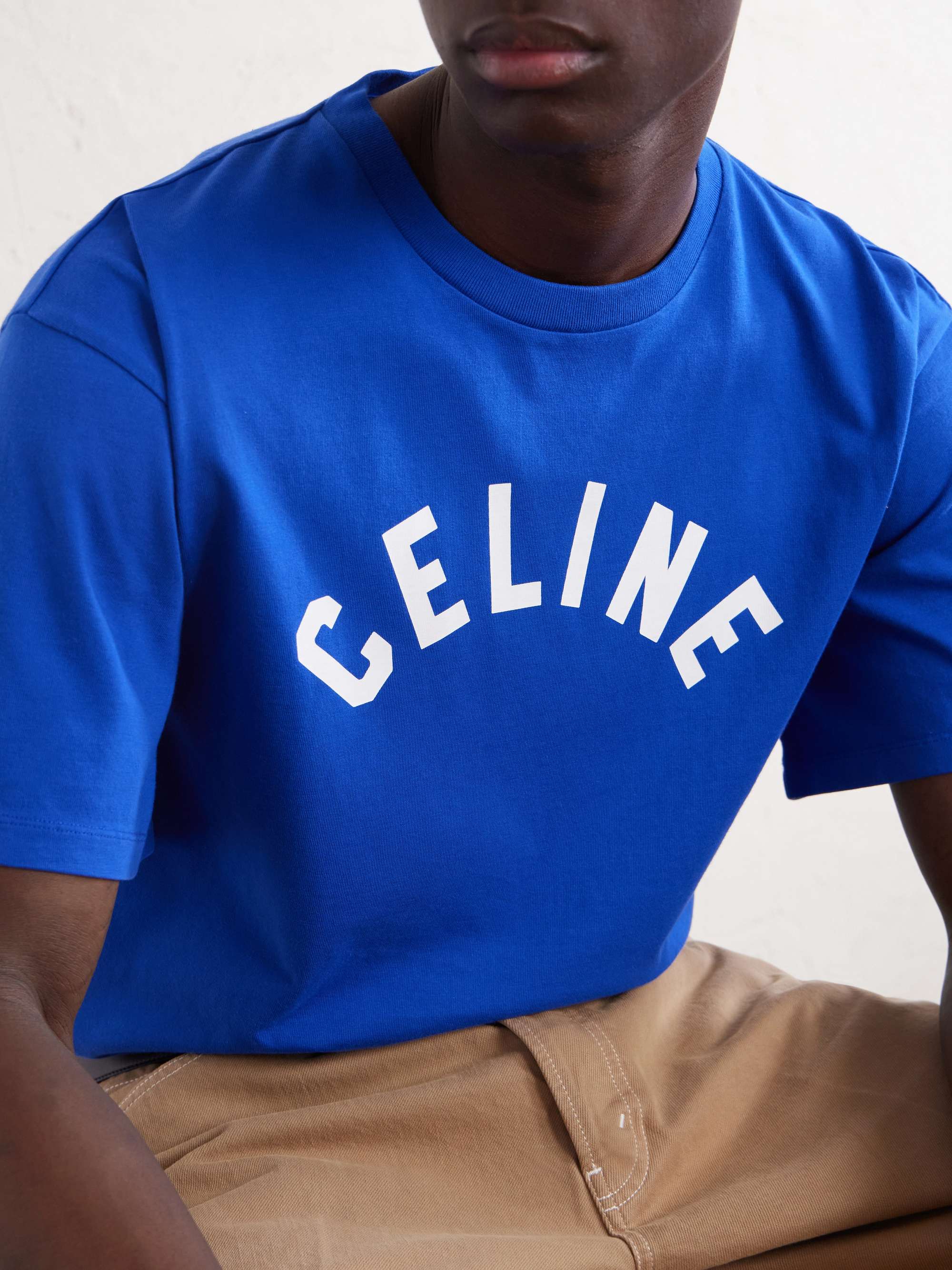 CELINE ネイビー ロゴ Tシャツ L CELINE Logo-Print Cotton-Jersey T-Shirt for Men | MR PORTER