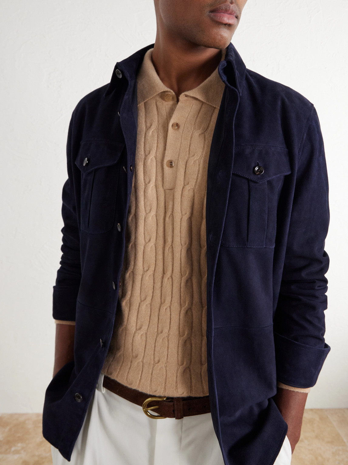 Cable-Knit Cashmere Polo Sweater