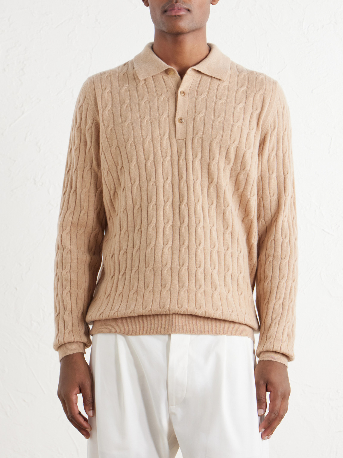 Cable-Knit Cashmere Polo Sweater