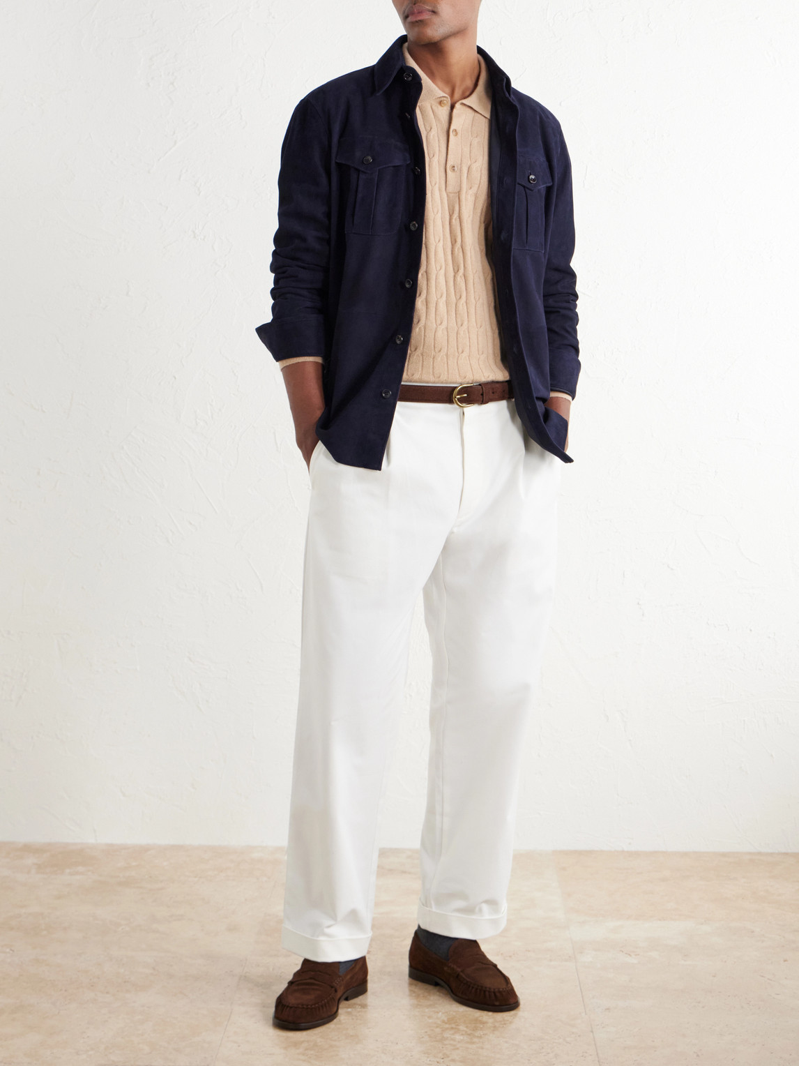 Cable-Knit Cashmere Polo Sweater