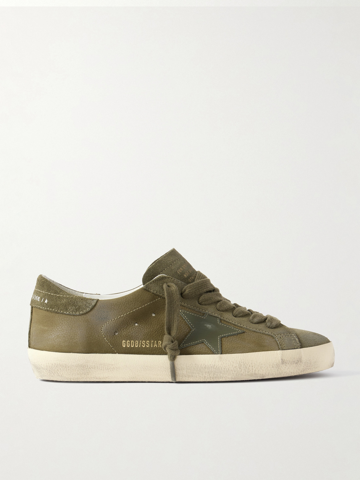 Golden Goose Super-Star Distressed Suede-Trimmed Full-Grain Leather Sneakers EU 45