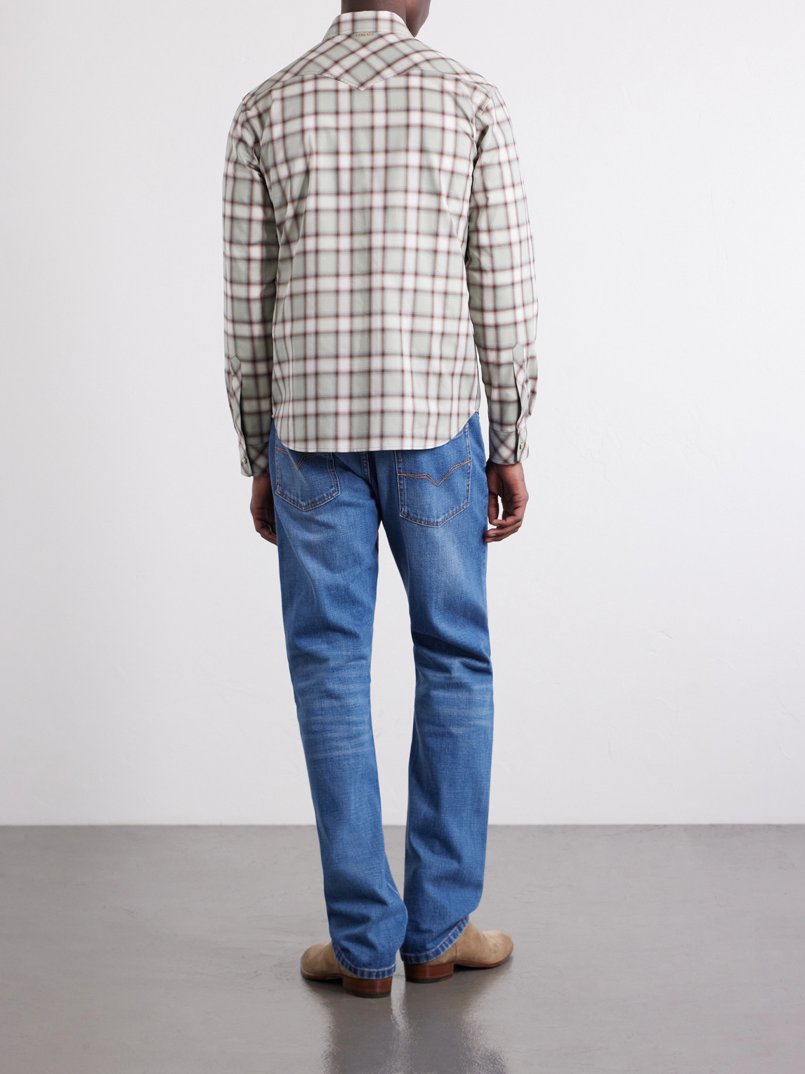  Versace - Checked Cotton-poplin Shirt - Men - Gray - It 44 