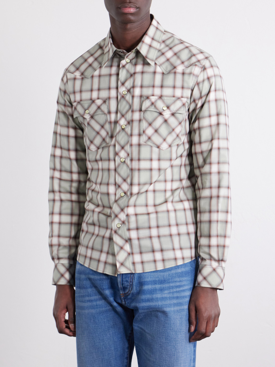  Versace - Checked Cotton-poplin Shirt - Men - Gray - It 44 