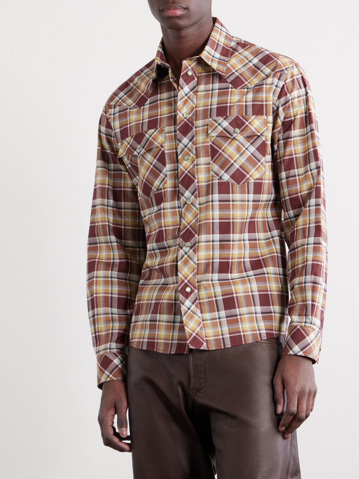  Versace - Checked Cotton Shirt - Men - Brown - It 46 