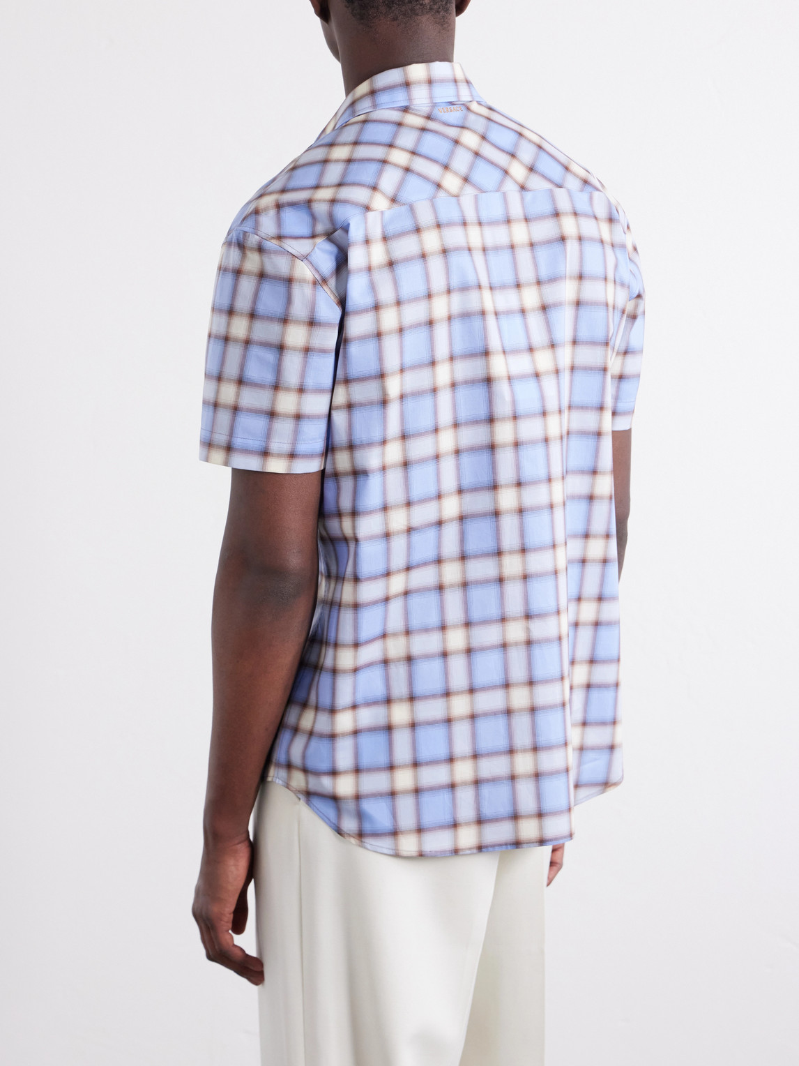  Versace - Checked Cotton-poplin Shirt - Men - Blue - It 46 