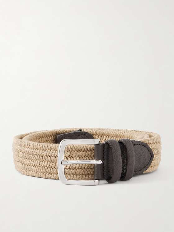 MRP 3.5cm Leather-Trimmed Woven Belt