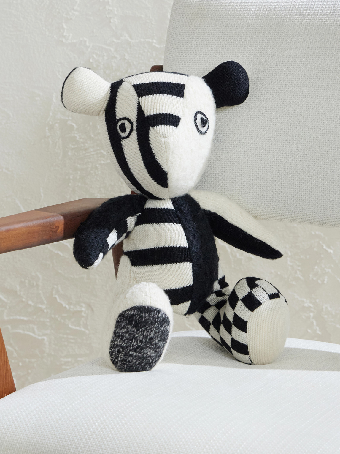 The Elder Statesman Elder Striped Cashmere Teddy Bear In Black