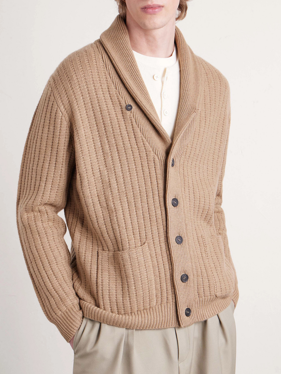  N.peal - Hollywood Authentic The Icon Shawl Ribbed Organic Cashmere Cardigan - Men - Neutrals - S 