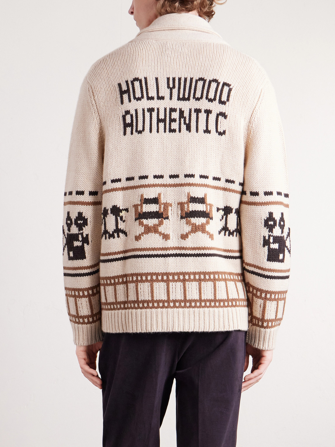 N.peal - Hollywood Authentic Intarsia Organic Cashmere Cardigan - Men - Neutrals - S 