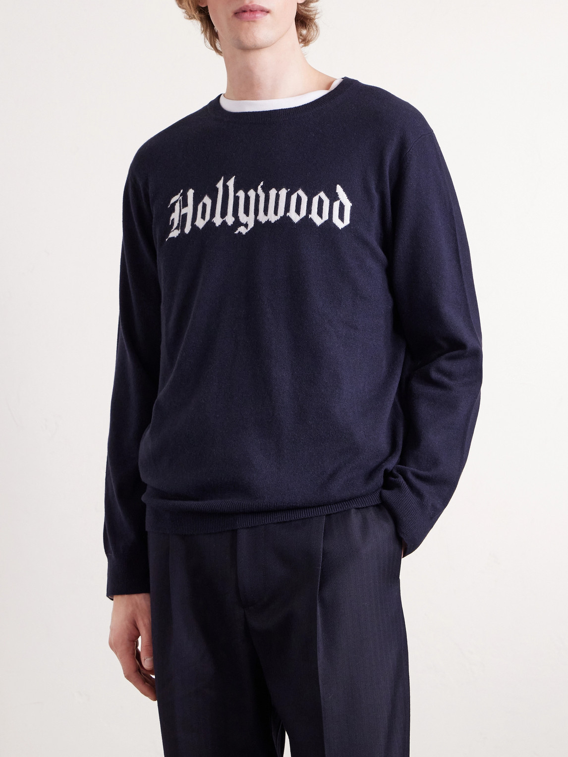  N.peal - Hollywood Authentic The Hollywood Gothic Logo-intarsia Organic Cashmere Sweater - Men - Blue - S 