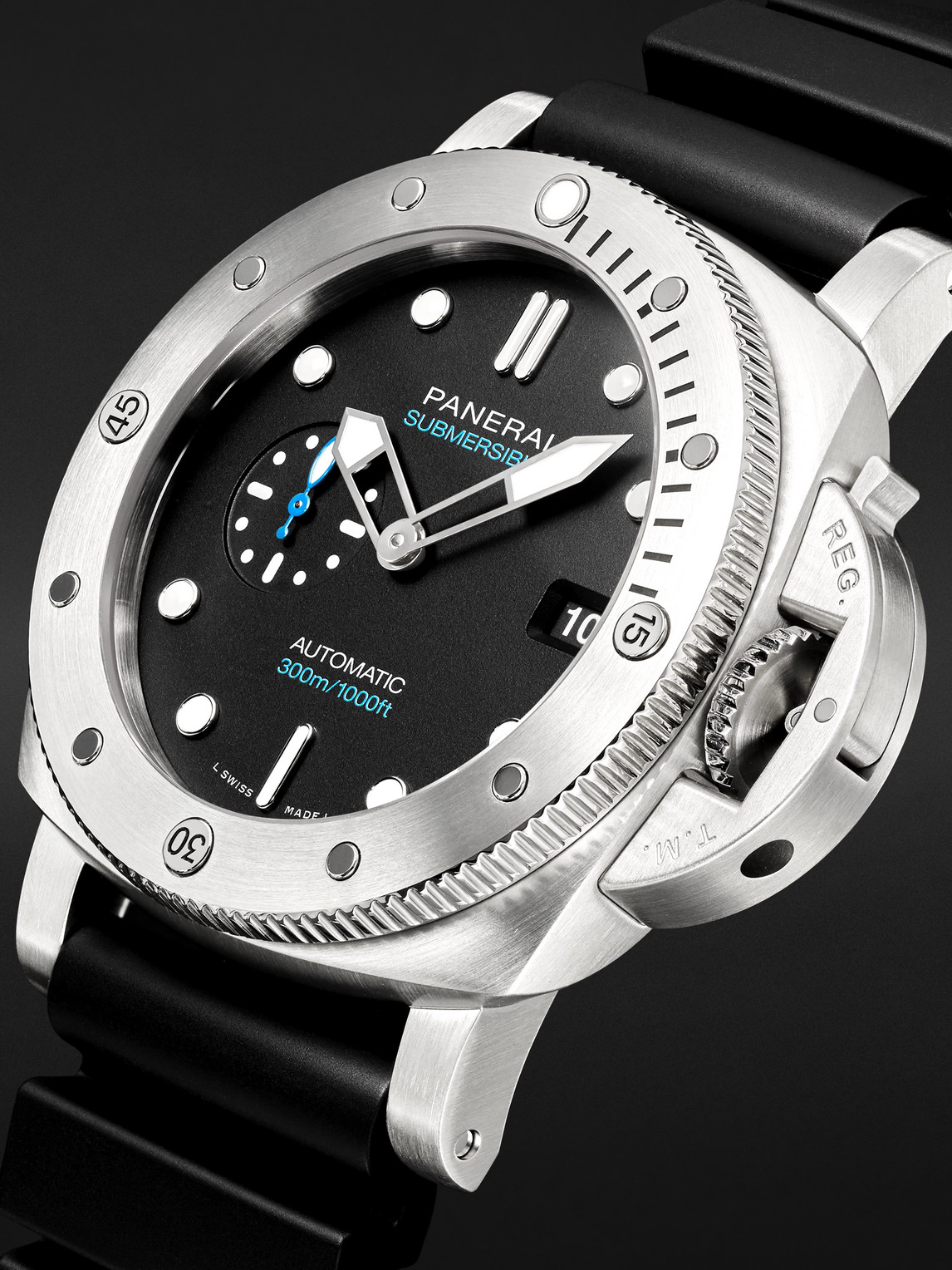  Panerai - Submersible Quarantaquattro Automatic 44mm Stainless Steel And Rubber Watch, Ref. No. Pnpam01596 - Men - Black 