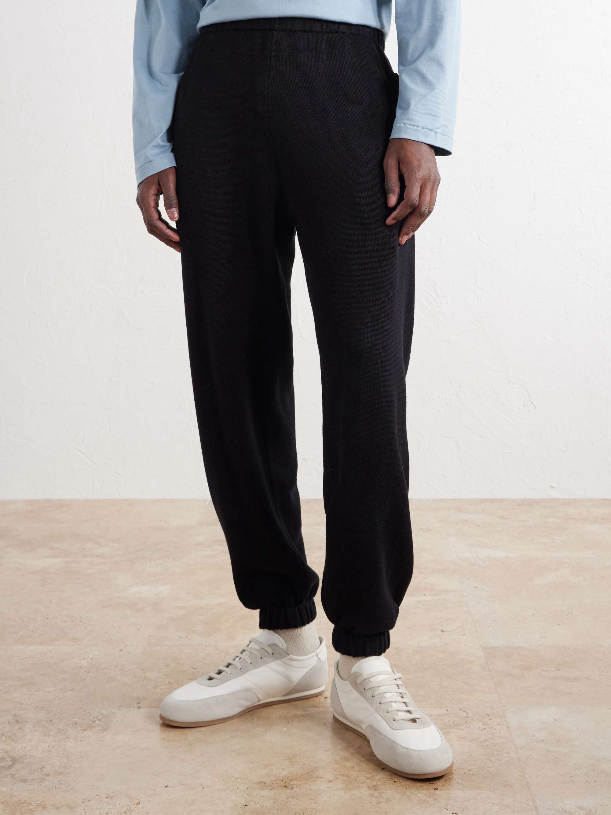 GHIAIA CASHMERE Tapered Ribbed Cotton Sweatpants