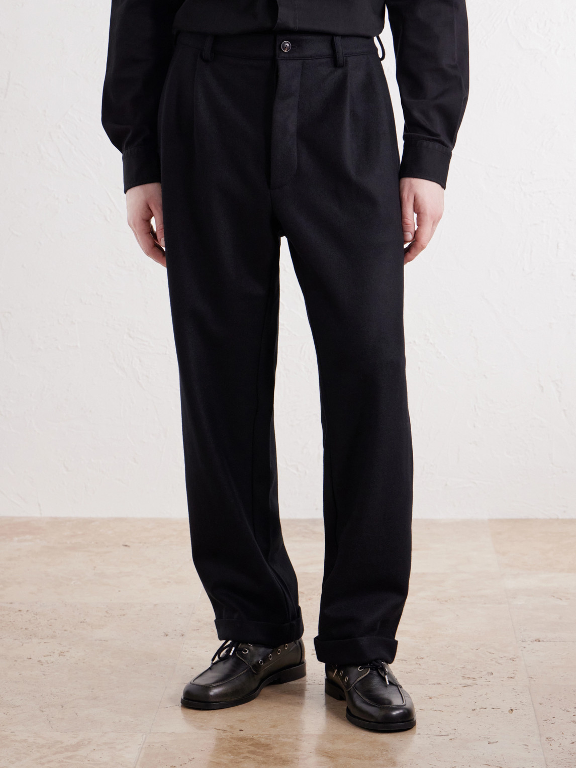 Straight-Leg Pleated Wool-Flannel Trousers