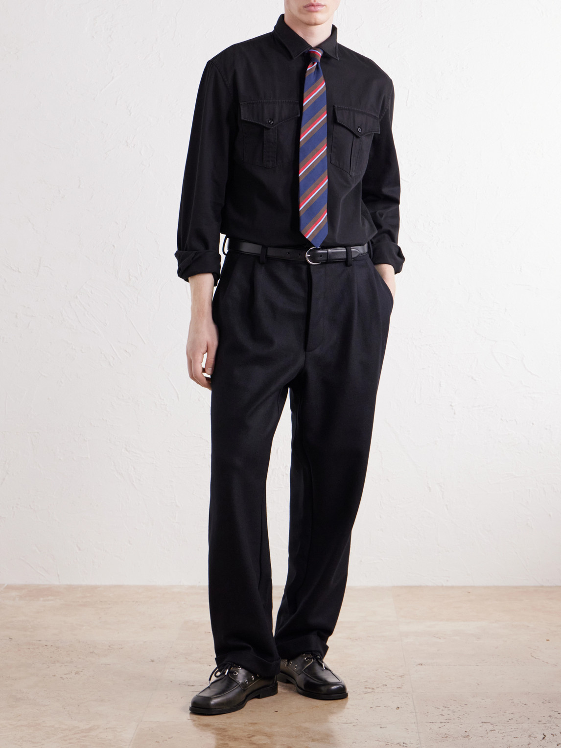 Straight-Leg Pleated Wool-Flannel Trousers