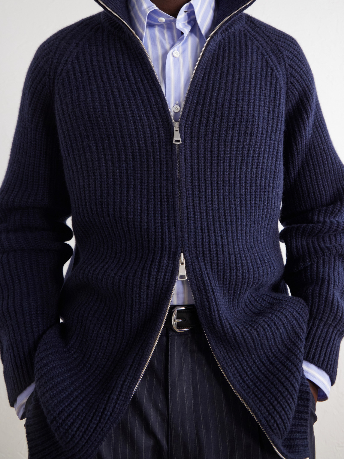 Barracuda Ribbed-Knit Cashmere Zip-Up Sweater